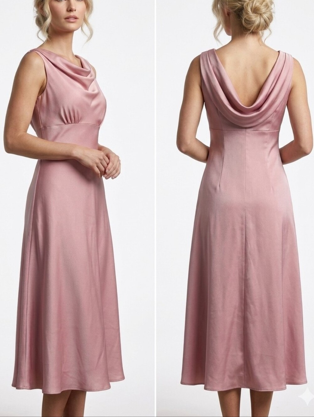 Crew 100% Silk Dusty Rose  Cowl Back Midi Dress Bridesmaid Party 2 🩷